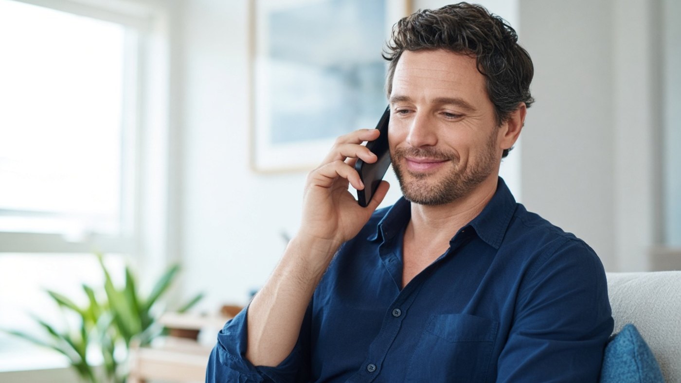 A consumer on the phone, comparing insurance options at home